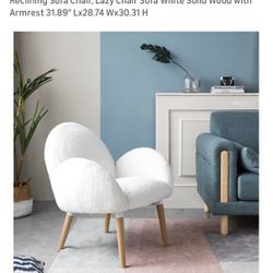 Reclining Sofa Chair, Lazy Chair Sofa White Solid Wood with Armrest 31.89" Lx28.74 Wx30.31 H