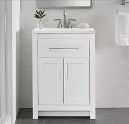 Home Decorators Collection Clady 25” Bath Vanity – White w/ Silver Ash Marble Top(Assembled)