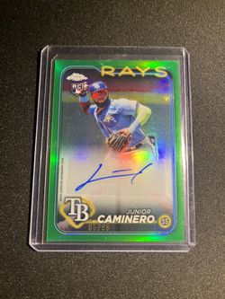 🔥🔥2024 Topps Chrome Junior Caminero Rookie Auto Green #d/99