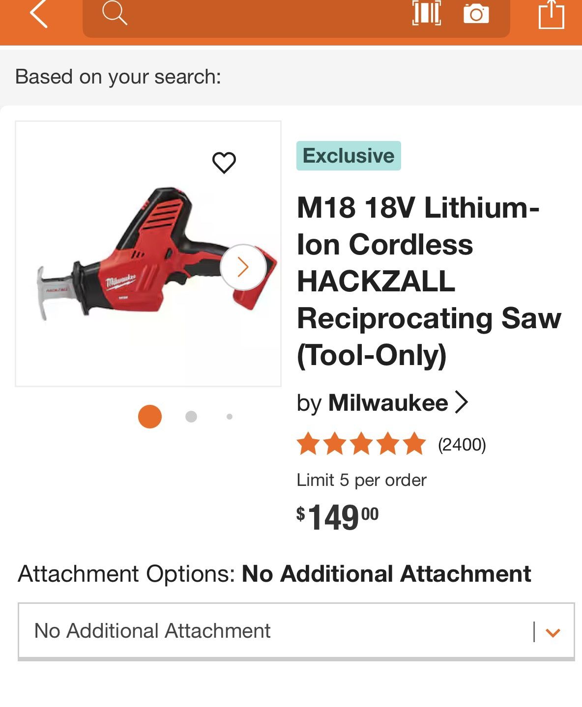 M18 18V Lithium-Ion Cordless HACKZALL Reciprocating Saw And 5.0 Battery