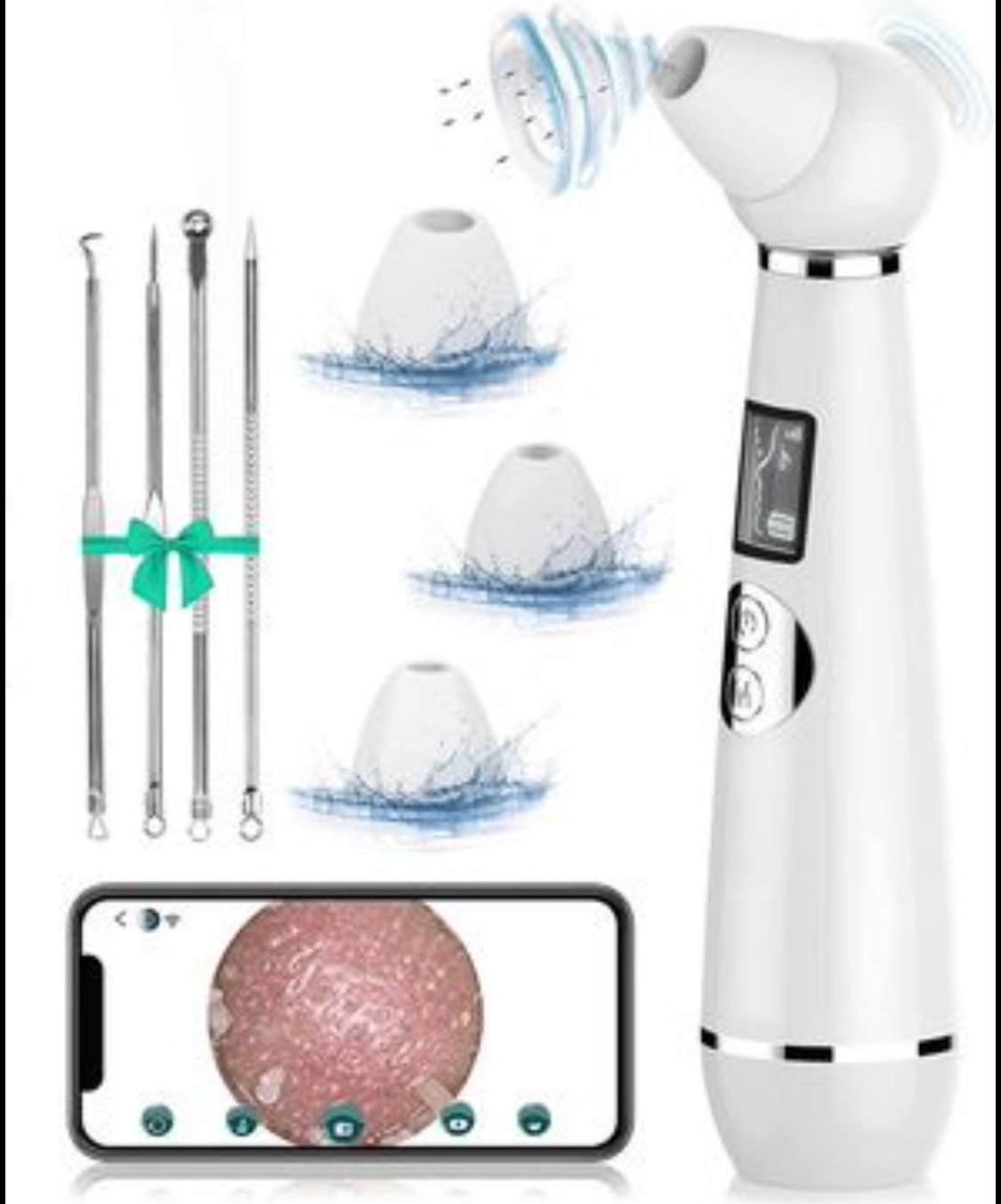 Blackhead Remover- Electric Visible Blackhead Vacuum Facial Pore Cleaner with Macro Camera Phone APP Linked WiFi Display, Blackhead Suction Tool, 4 Mo