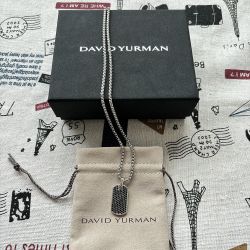 Streamline Tag Pendant In Silver Necklace With Black Diamonds 