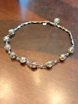 Signed David Aubrey Gold Foil Crackle Glass Bead Choker Necklace • 15”