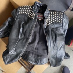 Milwaukee, motorcycle clothing, Womens leather motorcycle jacket with studs, size small