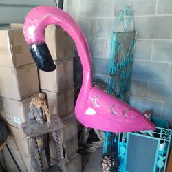 Large Rustic Mexican Metal Pink Flamingo Garden Decor 