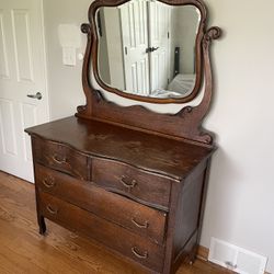 REDUCED AGAIN—Antique/Vintage Ornate Oak Beveled Mirror Dresser—Open to Offers—WANT GONE ASAP