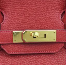 HERMES GHW Birkin 30 Handbag/Tote Bag Togo Leather Rouge Vif Red