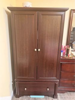 Dark Cherry Wood Armoire with Drawer