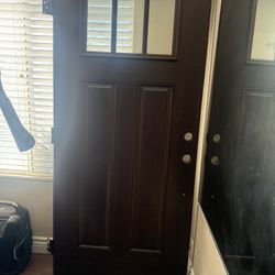 Fireproof Wood Front Door with Tamper Glass Windows