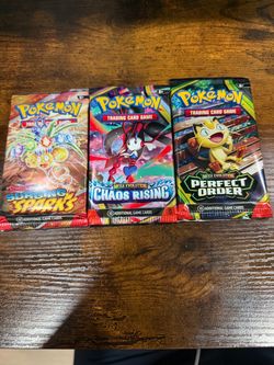 Pokemon Surging Sparks Chaos Rising and Perfect Order Booster Packs