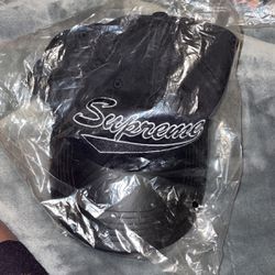 Supreme Black Hat With Leather Visor 