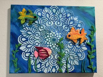 Ocean/Sea Theme - Handmade Painting - Fish & Mandala Design