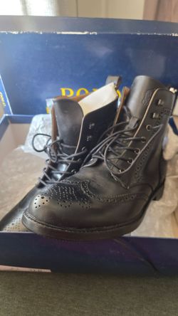 Polo Ralph Lauren black leather lace-up boots featuring intricate wingtip  mens size 11