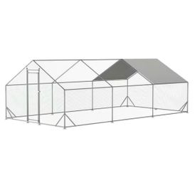 240 in. W Walk-in Large Metal Chicken Coop, Galvanized Wire Poultry Fencing with Waterproof and Anti-Ultraviolet Cover
