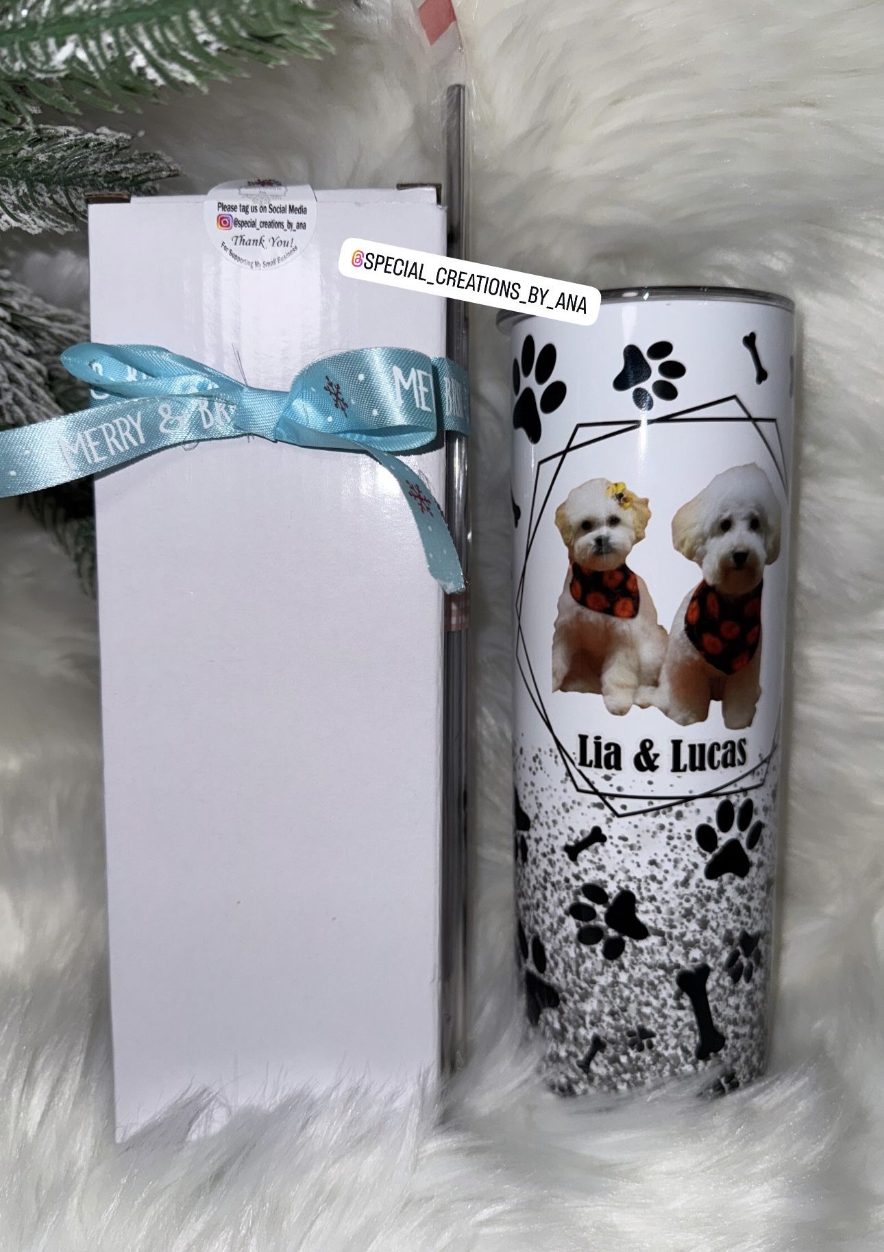 Custom made tumbler with her doggies picture on it ππ