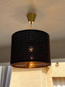 Perforated pattern drum chandelier -gold and brown