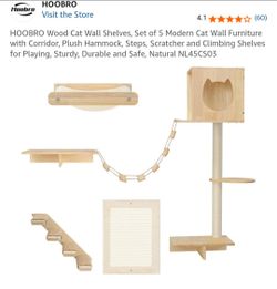 HOOBRO Wood Cat Wall Shelves Set of 5