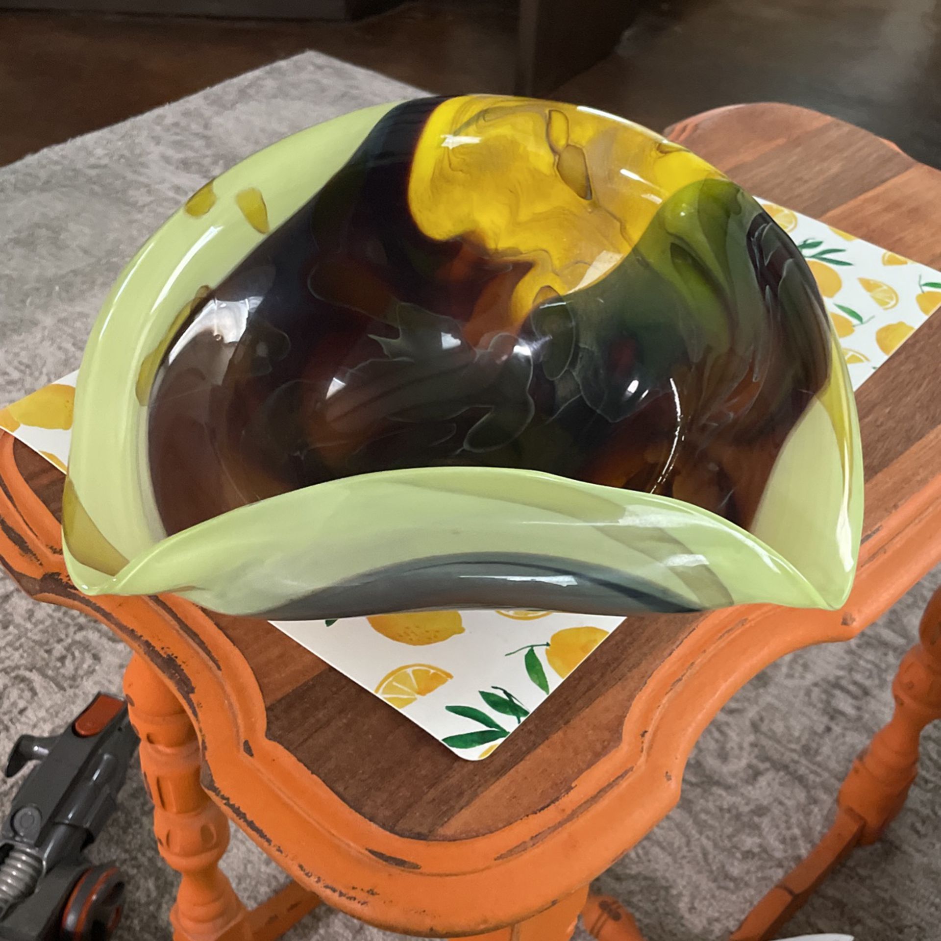 Slab Glass Bowl - Mid Century Modern Style