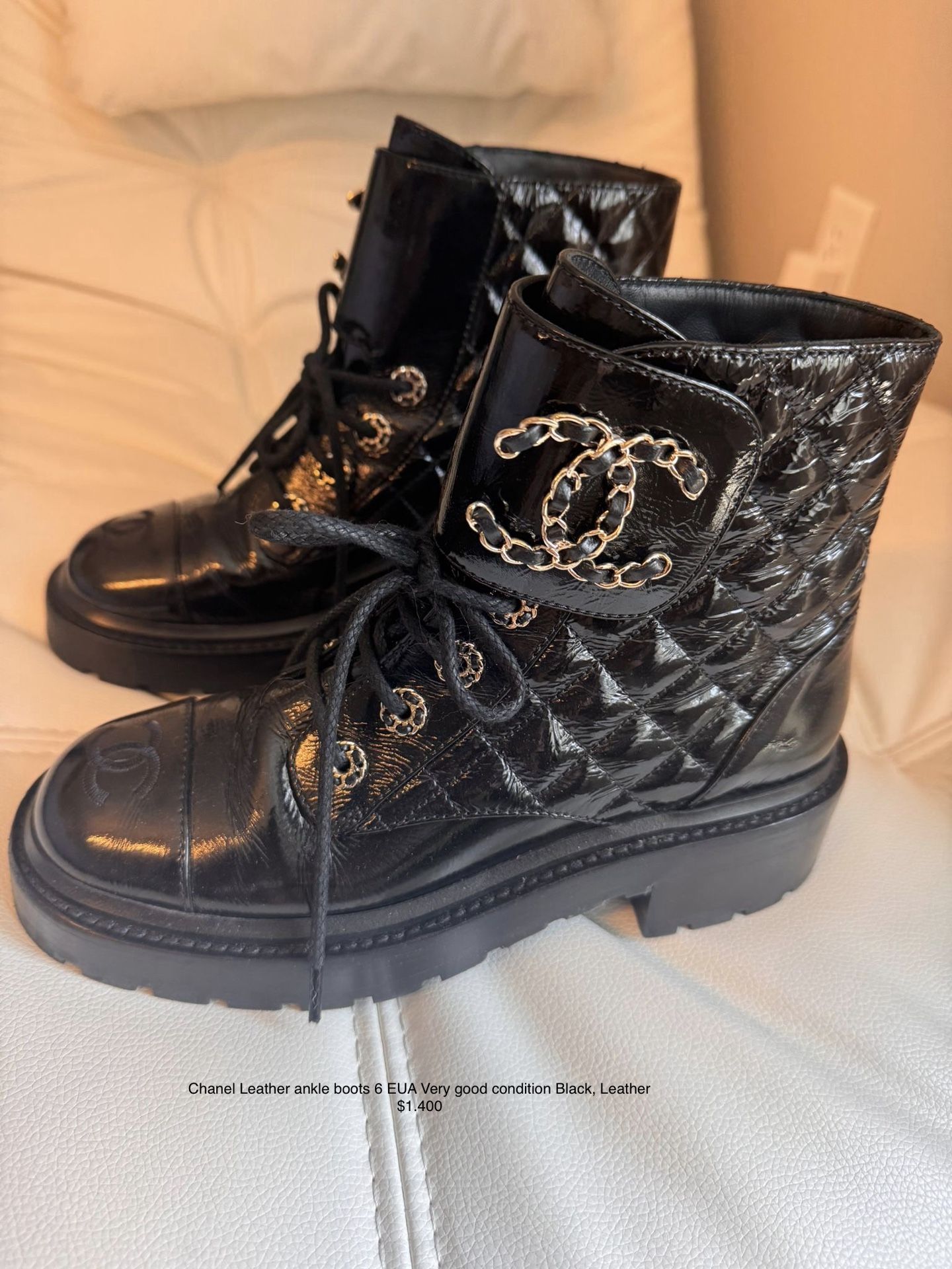 Chanel Leather ankle boots 6 EUA Very good condition Black, Leather