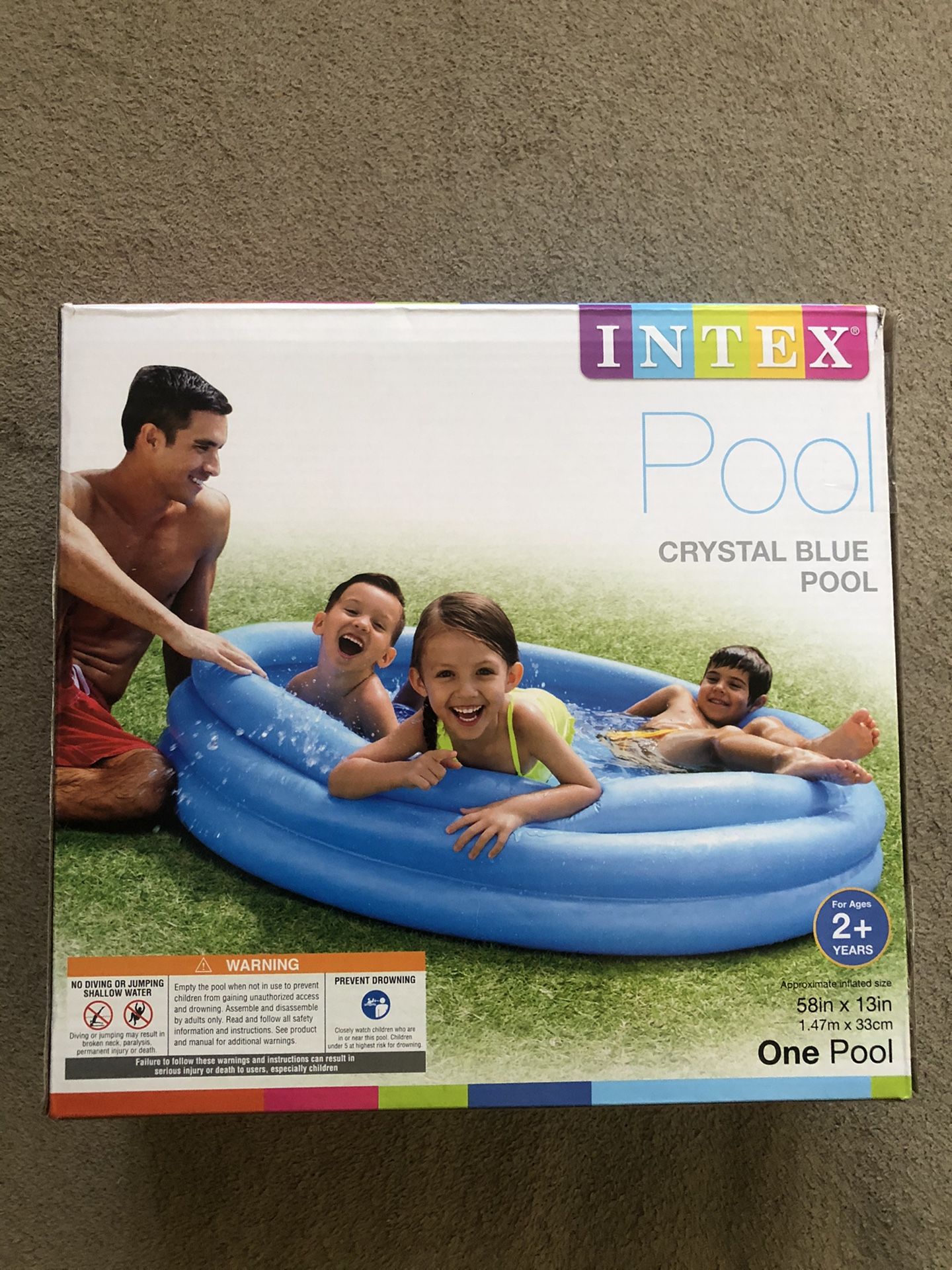 INTEX Crystal Blue Pool Inflatable Above Ground For Kids 58”X 13”