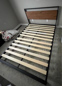 Queen Bed Frame, Black with Brown accents
