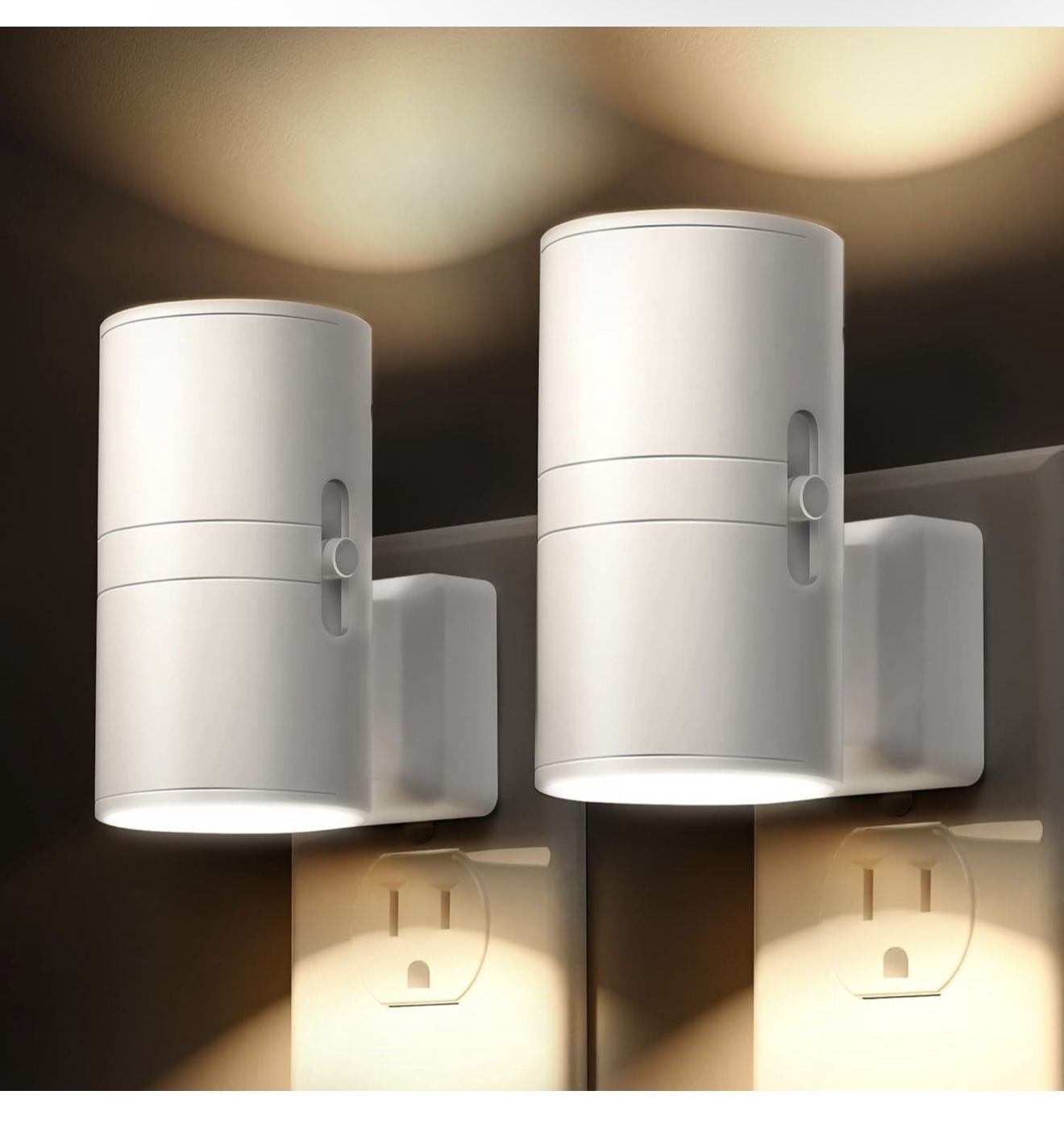 LOHAS Dimmable LED Night Light, Plug-In, 3000K Soft White, 0-100LM, Light Sensor, 2-Pack