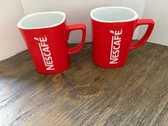 Nescafe ❤️ Red & White Square Ceramic Coffee Mugs ❤️ Set Of 2 ❤️ 12 fl. oz each