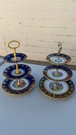 2 vintage 3-tier porcelain serving/cake stands