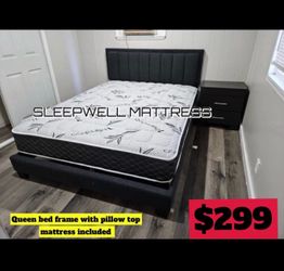 Queen size bed frame with mattress