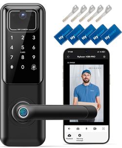 Nyboer WiFi Video Smart Door Lock with Camera & Doorbell, Keyless Entry Fingerprint Lock with Handle for Front Door, Nyboer Keypad Electronic Digital 