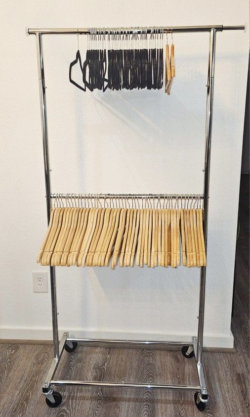 Clothing Shelf + Hangers + Metal Display Support