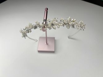 Silver rhinestone pearl bridal headband hair piece