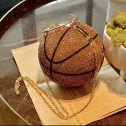Brown Swarovski Rhinestone Basketball Purse 6  Inch  