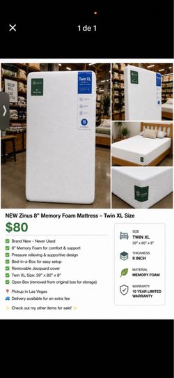 🛏️ Brand New Zinus 8” Memory Foam Mattress – Twin xl