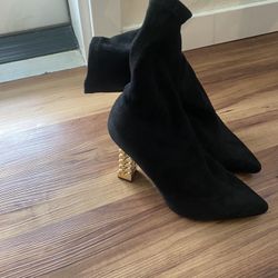 Black Bootie With Gold Heel Size 8.5
