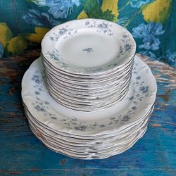 Vintage Plate Dish Set Johann Haviland Blue Garland Floral Bread & Butter Dinner China 16 pieces