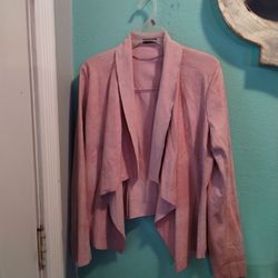 Pink Suede Like Jacket Cover Up...Size Med Women's .has A little Stretch To The Material..Like New!