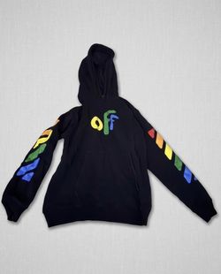 Off-White Rainbow Diagonal Stripe Hoodie Black Size Small