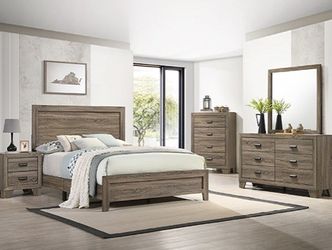 Queen Gray 4pc Bedroom Set Bed Dresser Mirror Nightstand