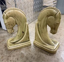 VINTAGE 1982 Ceramic Horse Head Bookends Signed Pair