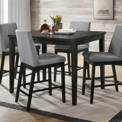 Brand New Espresso & Grey 5pc Counter Height Dining Table Set 