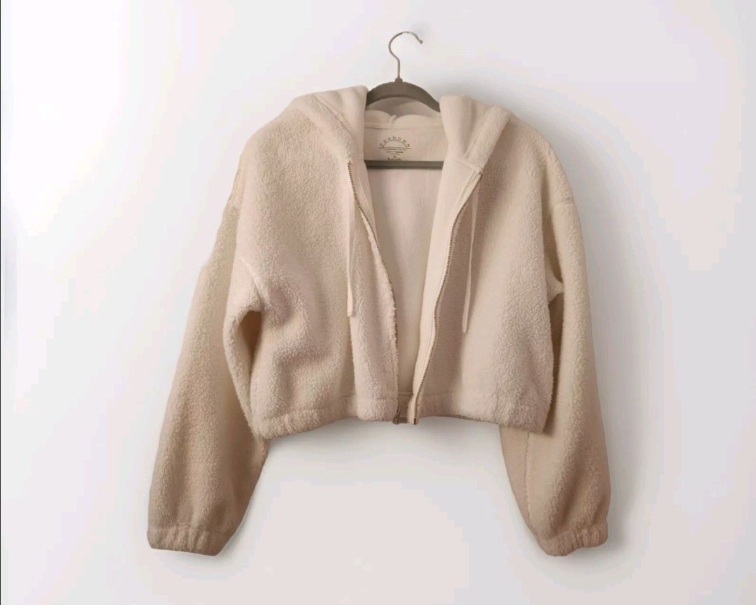 Sundown by Splendid White Cream Cropped Sherpa Jacket size L