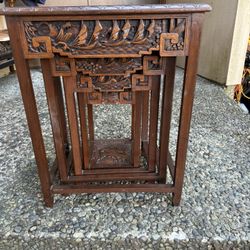 Beautiful Antique, Asian hand carved nesting side/end tables please read description