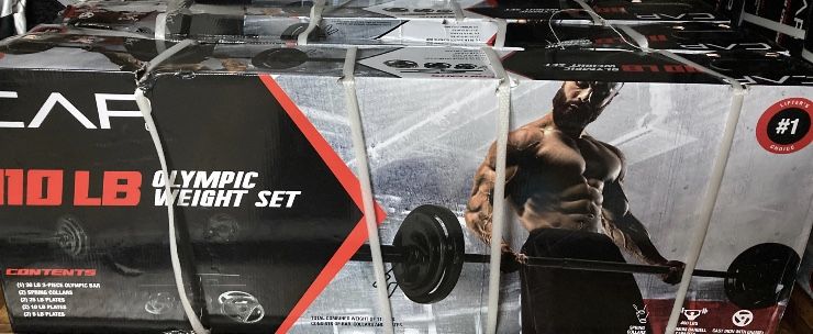 Weights XRS 20 Squat Rack With 110lb Olympic Set Comes With a 3 Piece 7ft Olympic Bar 2x25s,2x10s and 2x5s (built or in Box)