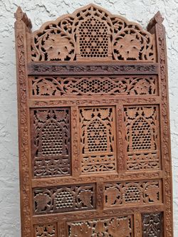 Vintage Ornate Solid Wood Asian Hand Carved Panel Divider