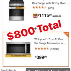 NEW Whirlpool Gas Range & Microwave Combo $800!!! 