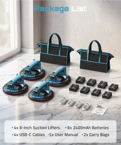Electric Glass Suction Cups 4Packs, 8" Heavy Duty Tile Suction Cups Lifter with 8X 2400mAh Batteries, 600 LBS Max Load, Auto Start Pump, Display, for