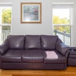 Purple Leather Sofa & Loveseat