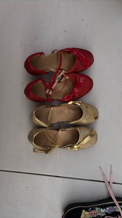 Dance Shoes- Girls Size 28 , Gold And Red Shoes