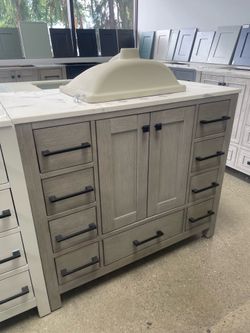 Bathroom vanity cabinet 42” solid mango Quartz top with sink and backsplash